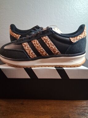 adidas Women's Black Sneakers with Leopard-Print Stripes
